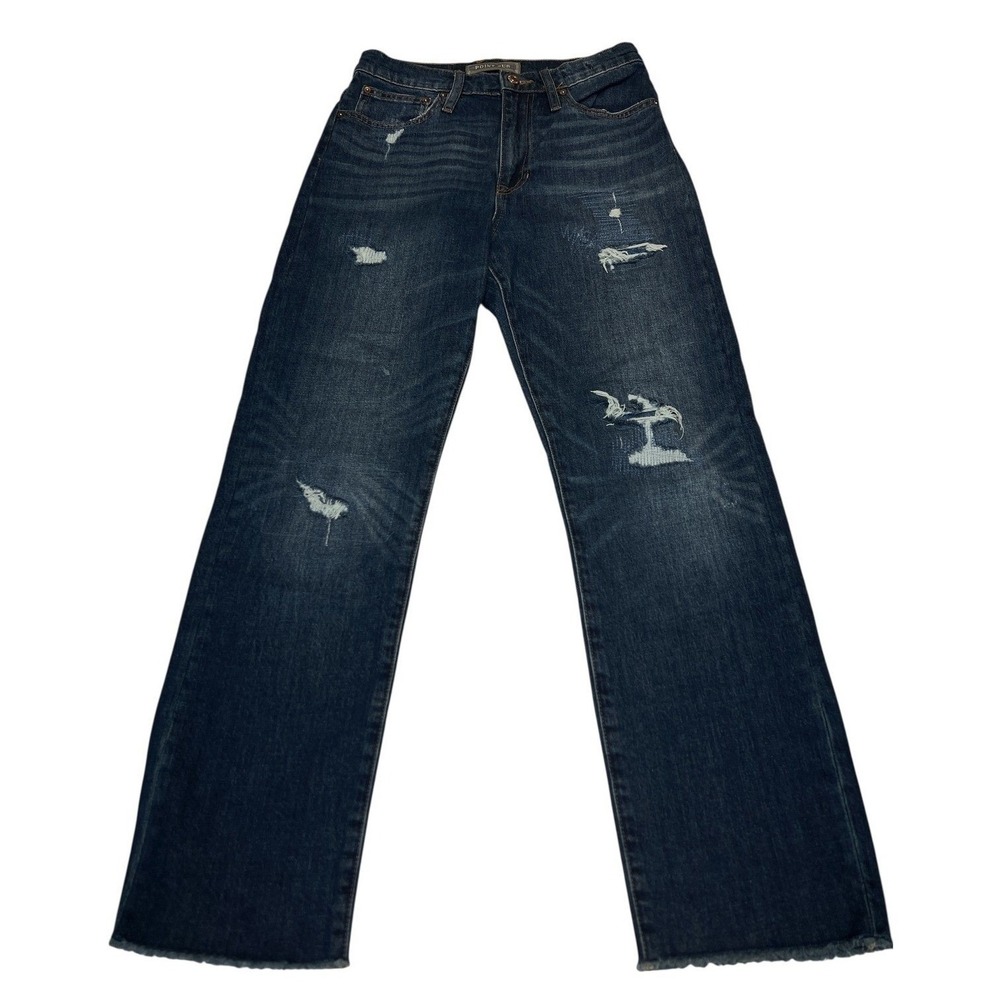 Point Sur High-Rise Slim Boy Jeans‎ Womens 25 Blue Excellent Distressed Raw Hem